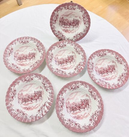 6 Johnson Brothers “Coaching Scenes – Passing Through” Suppenteller (Ironstone)